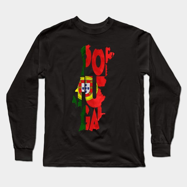 Portugal Typo Map Long Sleeve T-Shirt by inspirowl